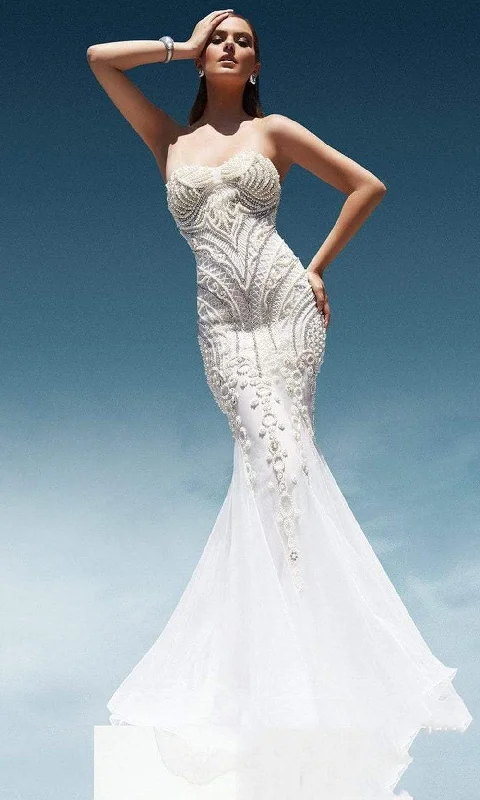 Retro Lace Fabric Terani Couture - Pearl Crusted Sweetheart Mermaid Gown 1611GL0463A Retro Lace Fabric Terani Couture - Pearl Crusted Sweetheart Mermaid Gown 1611GL0463A