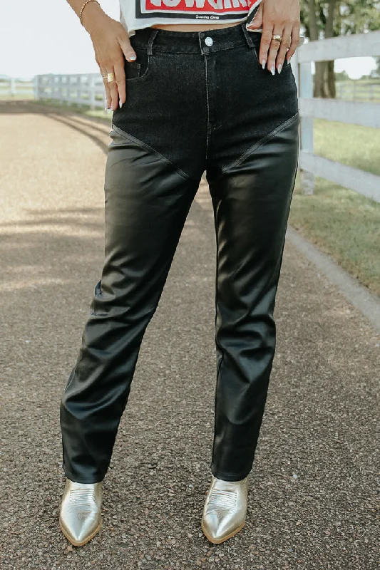 Sweet Age-Reducing Style Harley Faux Leather/Denim Pants