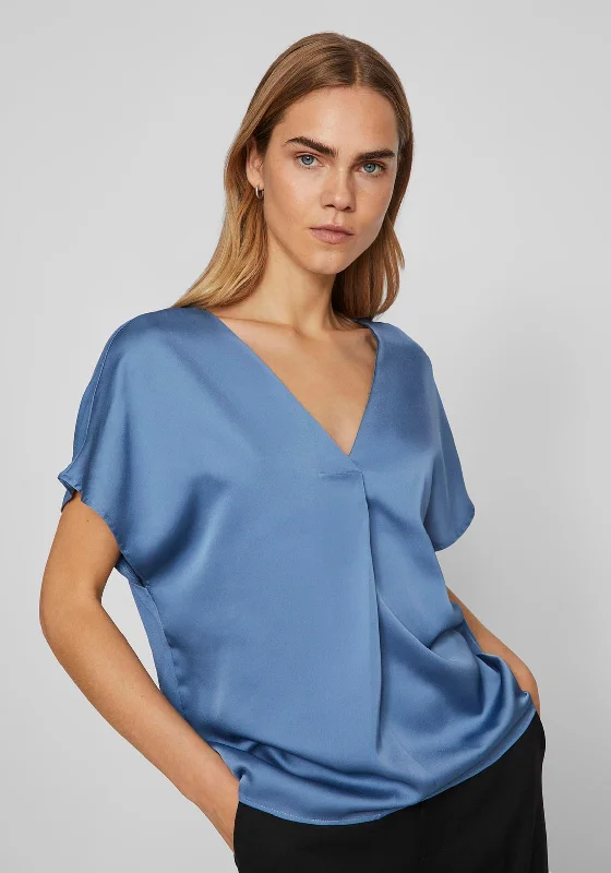 Luxury and fashionable Vila Ellette V-Neck Satin Top, Coronet Blue
