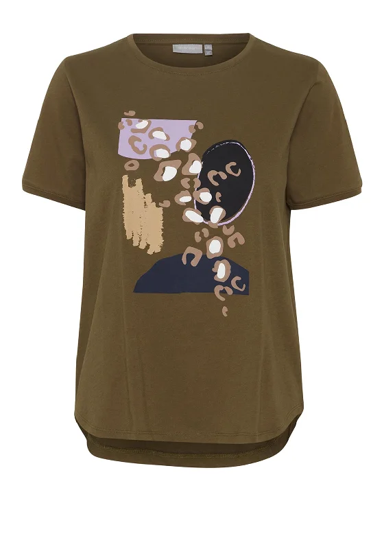 Sports fitness shoes Fransa Savannah Round Neck Graphic T-Shirt, Dark Olive Mix