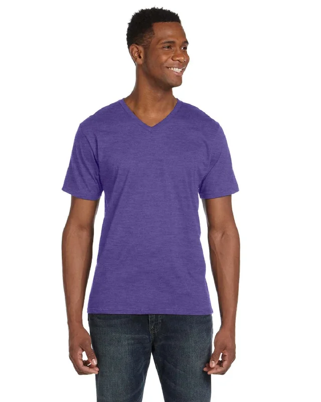 Retro Lace Fabric Anvil Fashion Fit V-Neck T-Shirt | Heather Purple