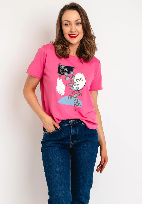 Sports High Waist Style Fransa Savannah Round Neck Graphic T-Shirt, Pink