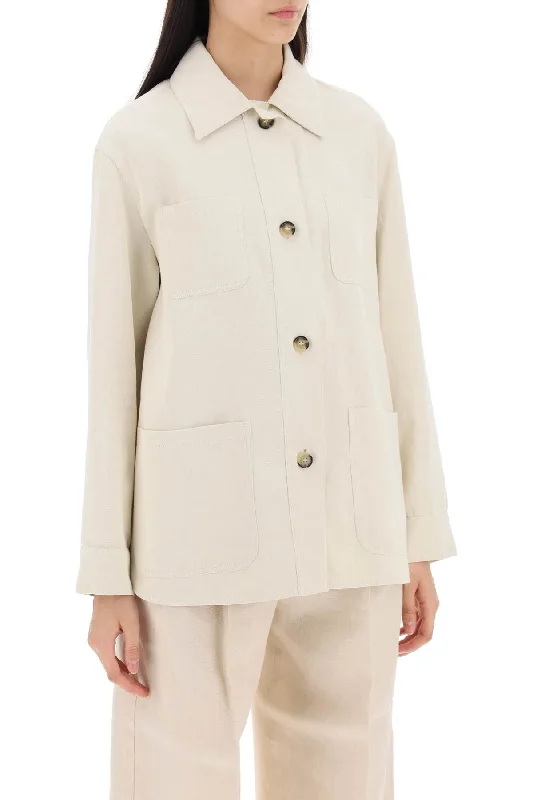 Sweet College Style Max Mara Studio Newport Overshirt In Cotton And Linen Drill