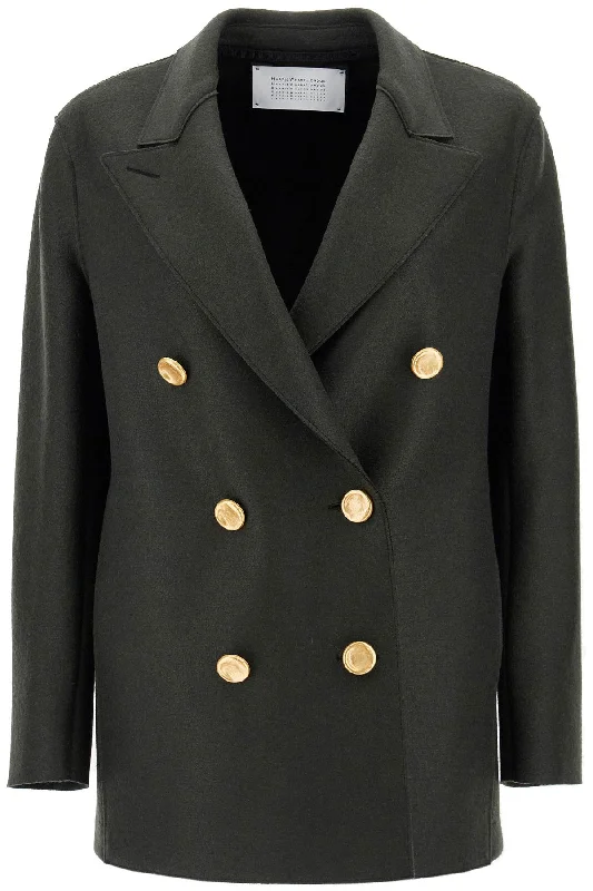 Retro Literary Style Harris Wharf London Women's Double-Breasted Wool Pressed Caban