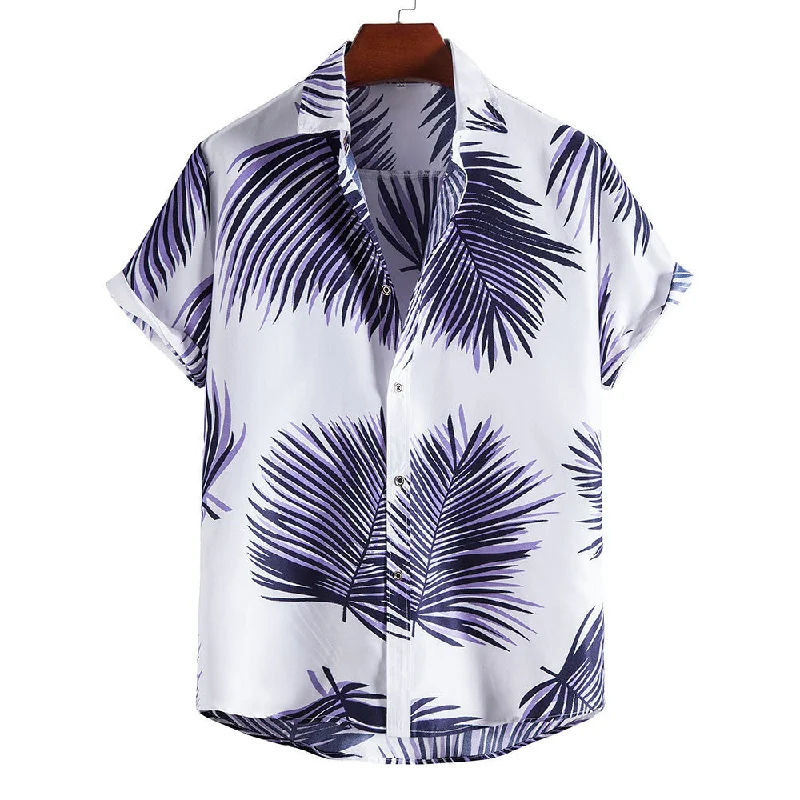 Sweet Fresh Feeling Casual Leaf Print Summer Short Sleeves Shirts for Men