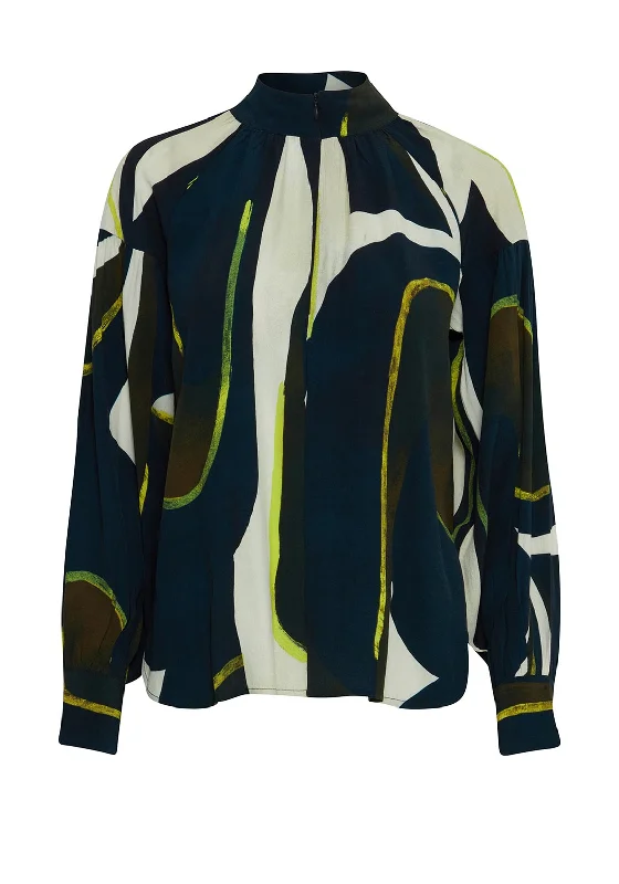 Sports Express Fransa Lena Abstract Print Blouse, Navy & Yellow