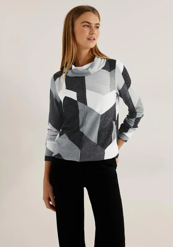 Retro Elegant Style Cecil Graphic Print Soft Touch Top, Black Melange