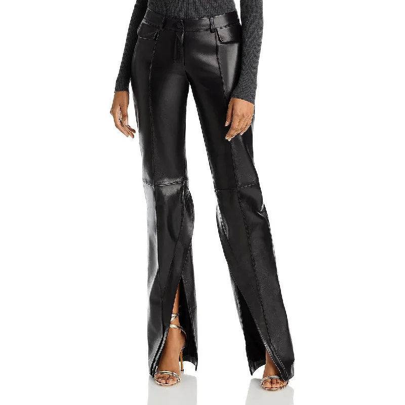 Avant-garde trend The Mannei Womens Lambskin Leather High Rise Straight Leg Pants