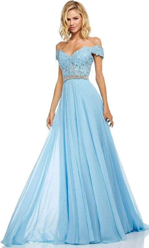 Renaissance Style Sherri Hill - 52729 Lace Off The Shoulder Chiffon A-line Dress