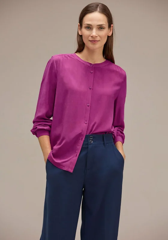 Black And White Style Street One Button Up Blouse, Bright Cosy Pink