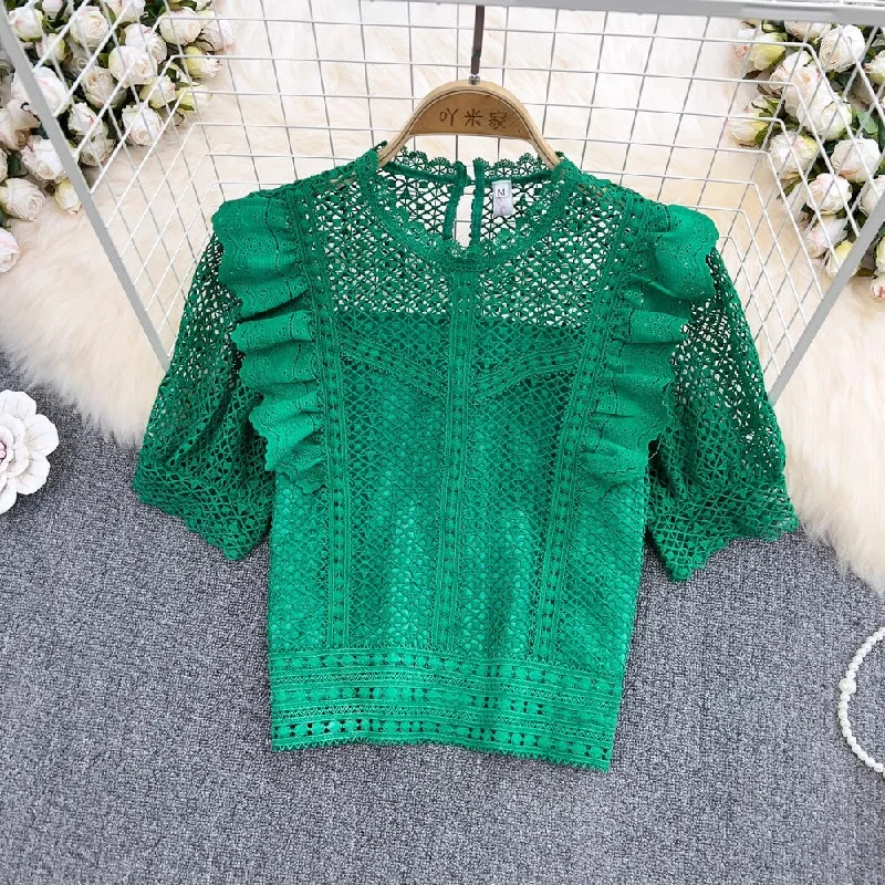Street Casual Style New Style Ruffle Short Lace Shirt       S3901