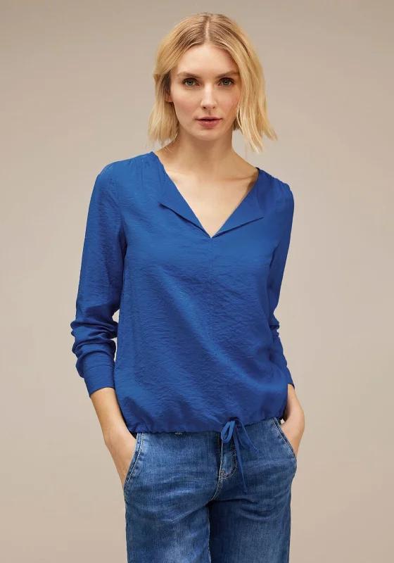 Street Style Street One Drawstring Waist Blouse, Gentle Blue