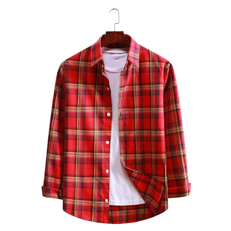 Sports Yoga Style Casual Plaid Long Sleeves Shirts for Men