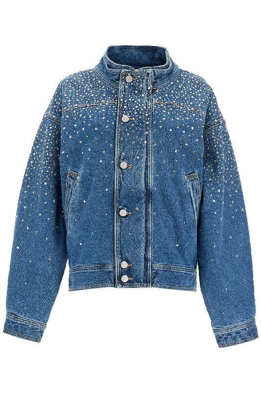 Literary Style Alessandra Rich Women's blue Bomber Jacket With Rhin