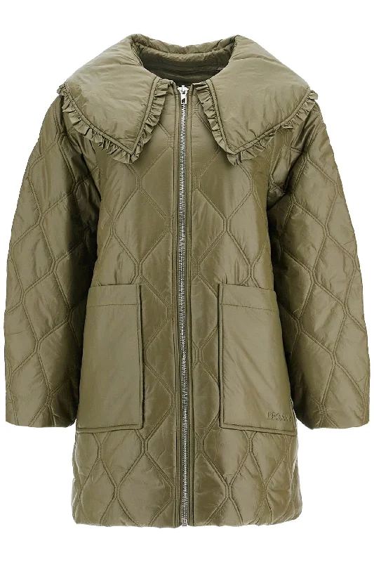Sports Zipper Style Ganni Women's weight Down Jacket With Oversized Collar