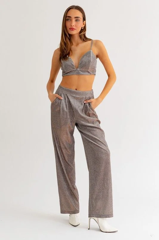Avant-garde trend Party Girl Trousers - Tan/Silver Sparkle
