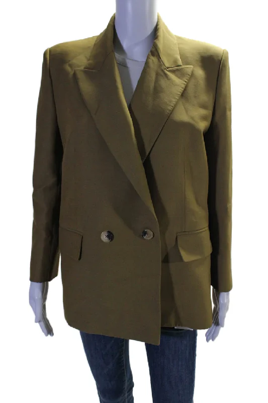 Design sense Khaite Womens Long Sleeves Double Breasted Blazer Jacket Tan Brown