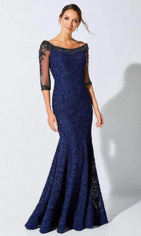 Letter embroidery Ivonne D by Mon Cheri â€“ 221D52 Embroidered Bateau Neck Evening Dress