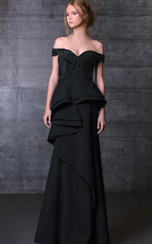 Sports Fitness Style MNM Couture - Peplum Off-Shoulder Evening Gown  N0104