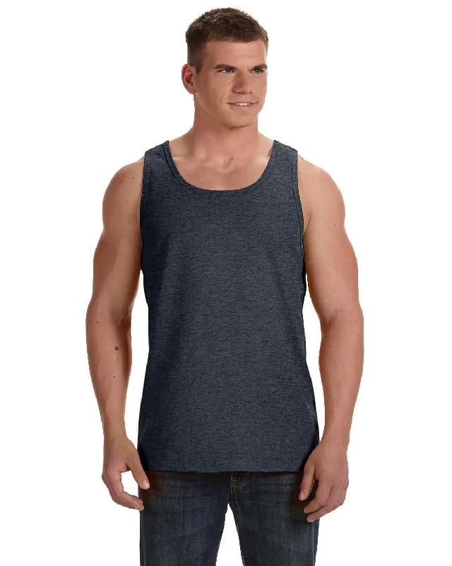 Retro Stripes Fruit of the Loom 100% Heavy Cotton HD Tank | Black Heather