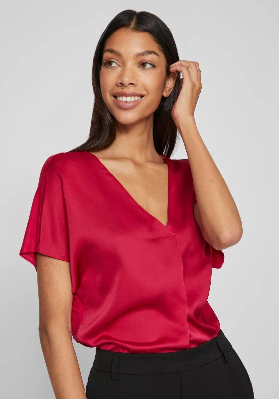 Amazing design Vila Ellette V-Neck Satin Top, Cerise