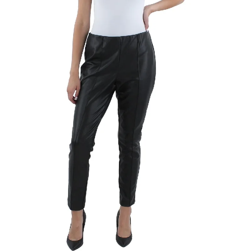 Sports Zipper Style Anne Klein Womens Faux Leather Pull-On Ankle Pants