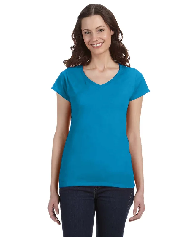 Street Fashion Style Gildan Ladies SoftStyle V-Neck T-Shirt | Sapphire