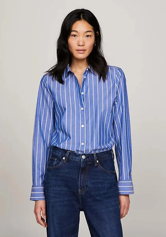 Sweet Pink Color Tommy Hilfiger Baseball Stripe Shirt, Blue