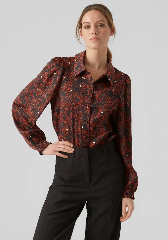 Sweet Unique Design Vero Moda Eya Balloon Sleeve Print Blouse, Red Ochre