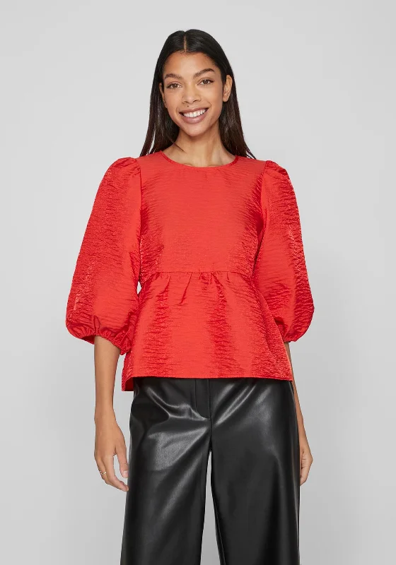 Street Graffiti Design Vila Belle Balloon Sleeve Blouse, Medium Red