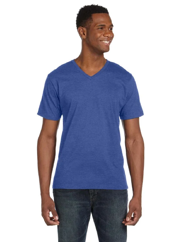 Street Fashion Style Anvil Fashion Fit V-Neck T-Shirt | Heather Blue