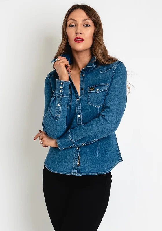 Sweet Short Skirt Style Superdry Western Denim Shirt, Arizona Blue