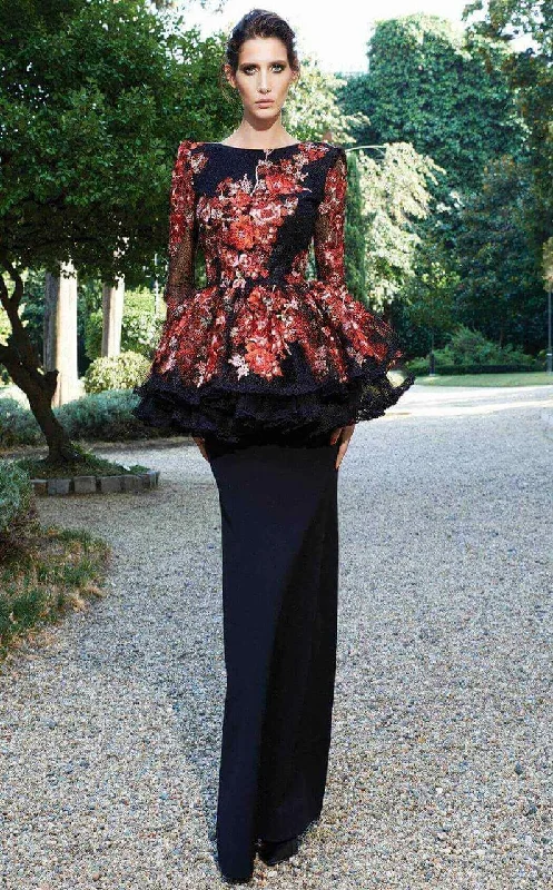 Sports Zipper Style MNM Couture - Floral Lace Long Sleeve Sheath Dress N0125