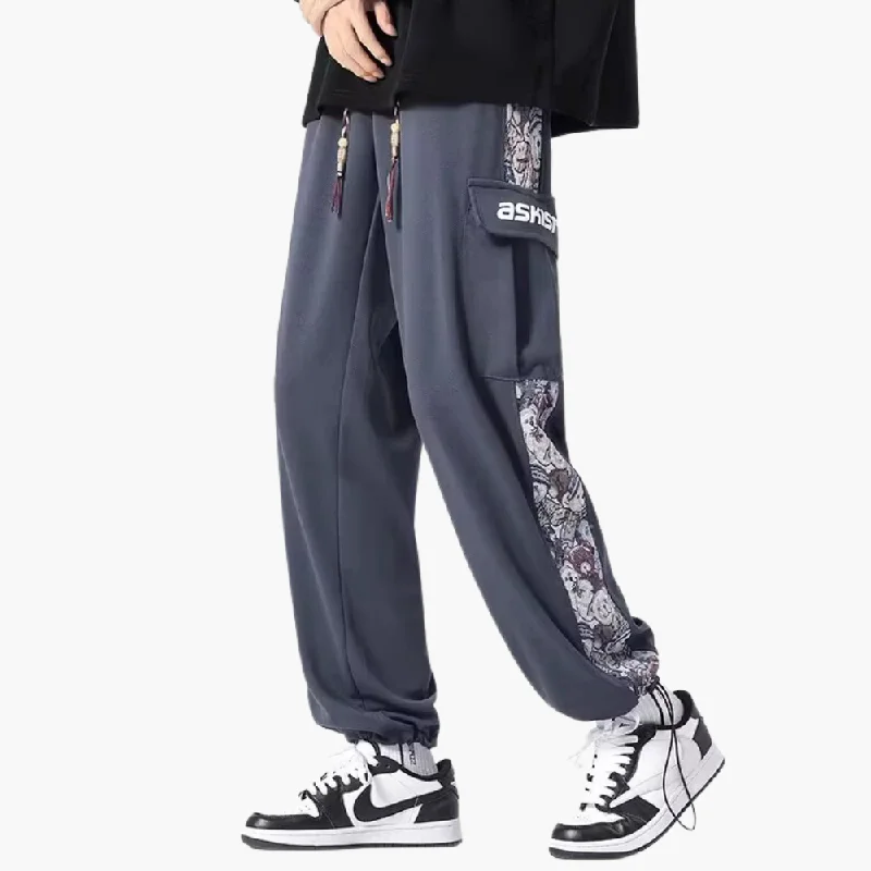 Street Fashion Style Japanese Bear Embroidered Pocket Sweatpants