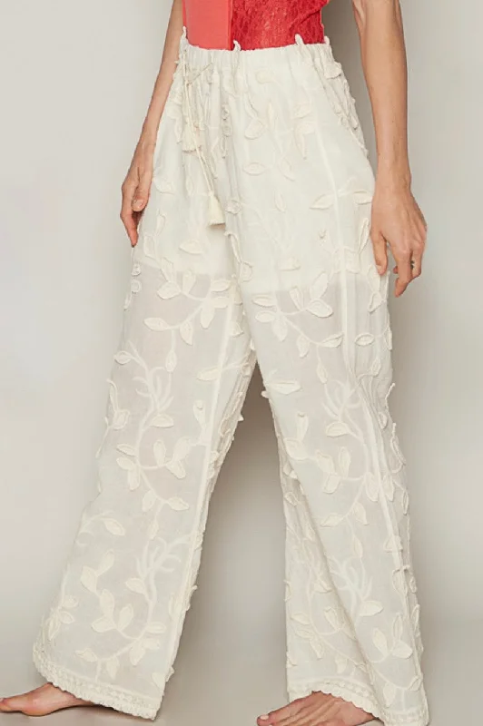 Sports Zipper Style Crochet Beachy Pants Cream