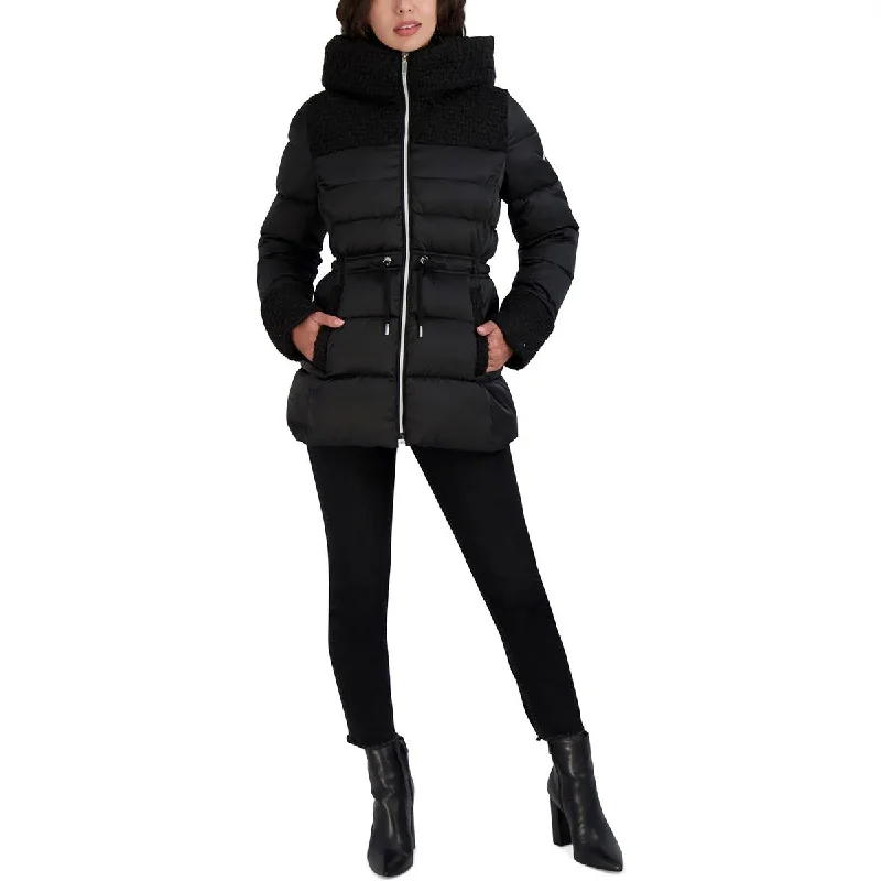 Simple research Womens Hooded Midi Puffer Jacket