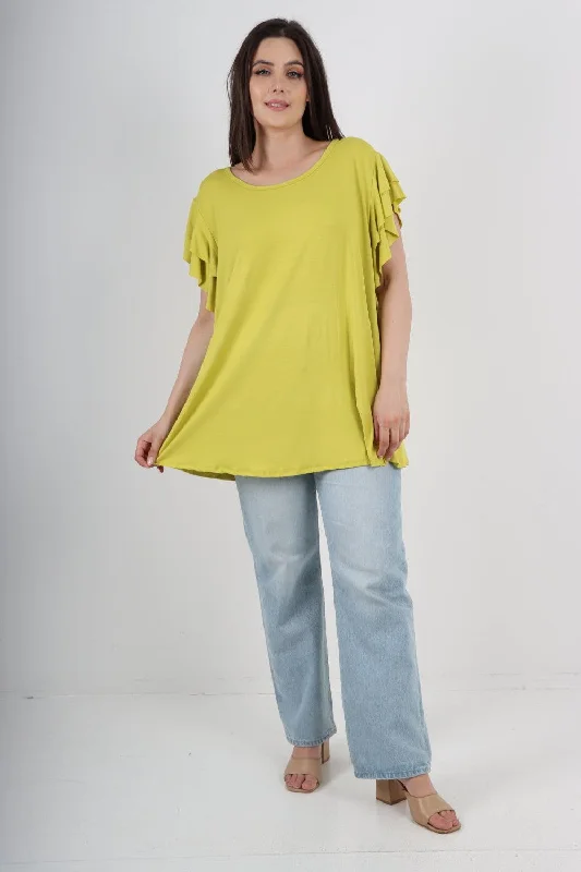 Elegant and noble Plain Ruffle Sleeve Tunic Top