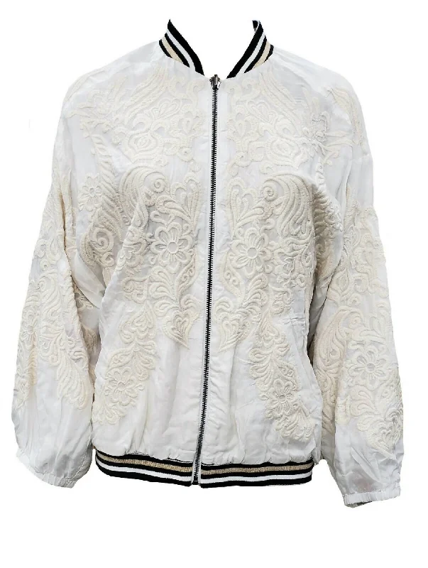 Retro Style Women's Kitty Reversible Bomber Jacket In Natural