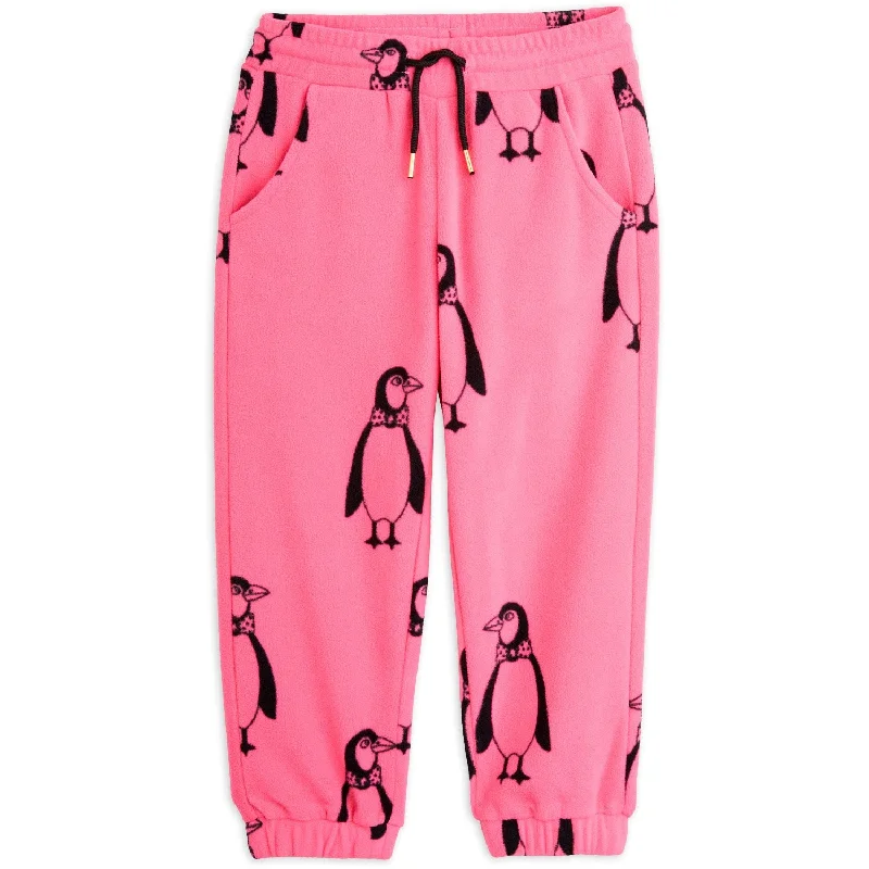 Sweet Pink Color Mini Rodini Pink Penguin Fleece Pants