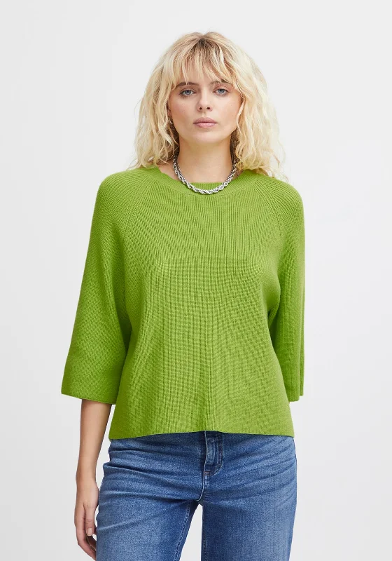 Sports Zipper Style Ichi Boston Knitted Rib Sweater, Parrot Green