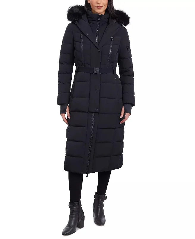 Sweet Short Skirt Style Michael Michael Kors Women's Belted Scuba Maxi Coat, Black Sweet Short Skirt Style Michael Michael Kors Women's Belted Scuba Maxi Coat, Black