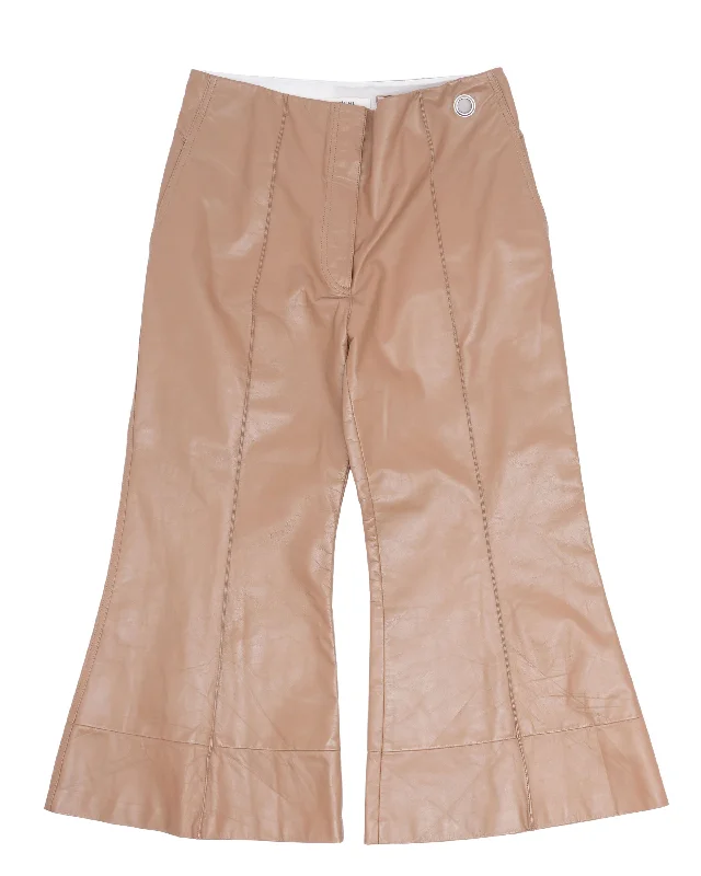 Retro Style Bell Bottom Leather Pants