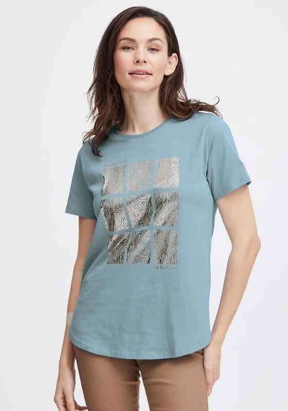 Independent design Fransa Ottilie Round Neck Graphic T-Shirt, Endless Sky Mix