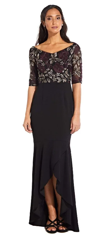 Fashion Style Adrianna Papell - AP1E204611 Floral V-Neck High Low Dress