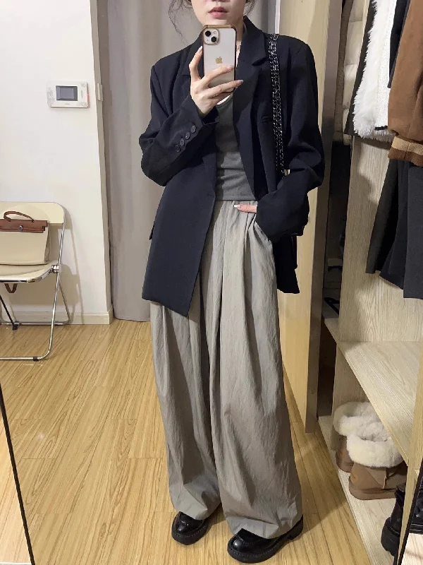Round neck design Black suit jacket for women oversize design       S3475
