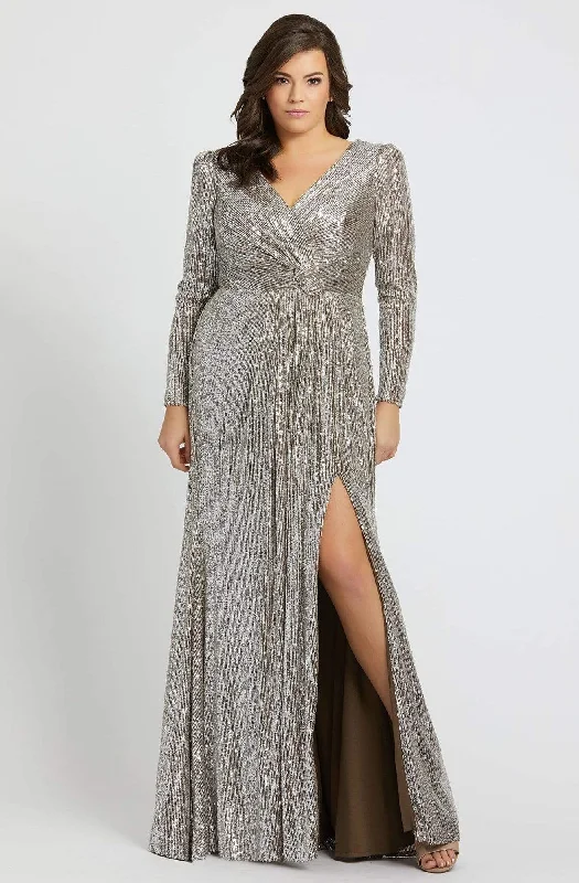 Style Design Mac Duggal Fabulouss - 77676F Sequined Long Sleeves Slit Gown