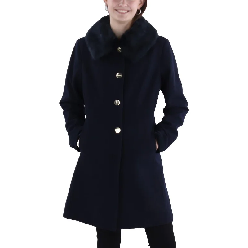 Retro Style Womens Faux Fur Trim Long Wool Coat