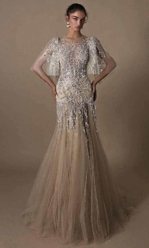 Sweet Puffy Skirt Tarik Ediz - 96021 Illusion Jewel Neck Evening Gown