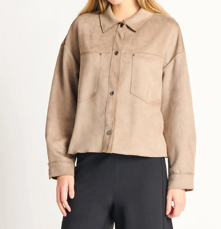 Retro Dress Faux Suede Button Front Jacket In Taupe