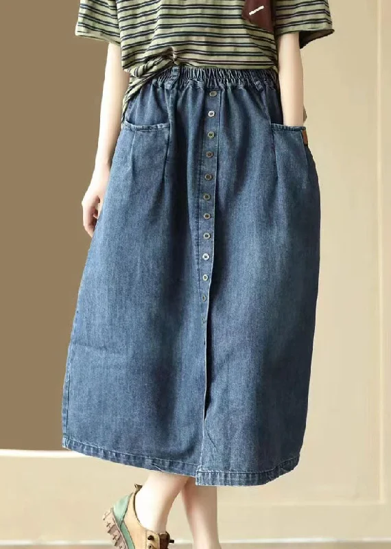 High-end atmosphere Blue Pockets Patchwork Denim Skirts Wrinkled Elastic Waist Summer High-end atmosphere Blue Pockets Patchwork Denim Skirts Wrinkled Elastic Waist Summer